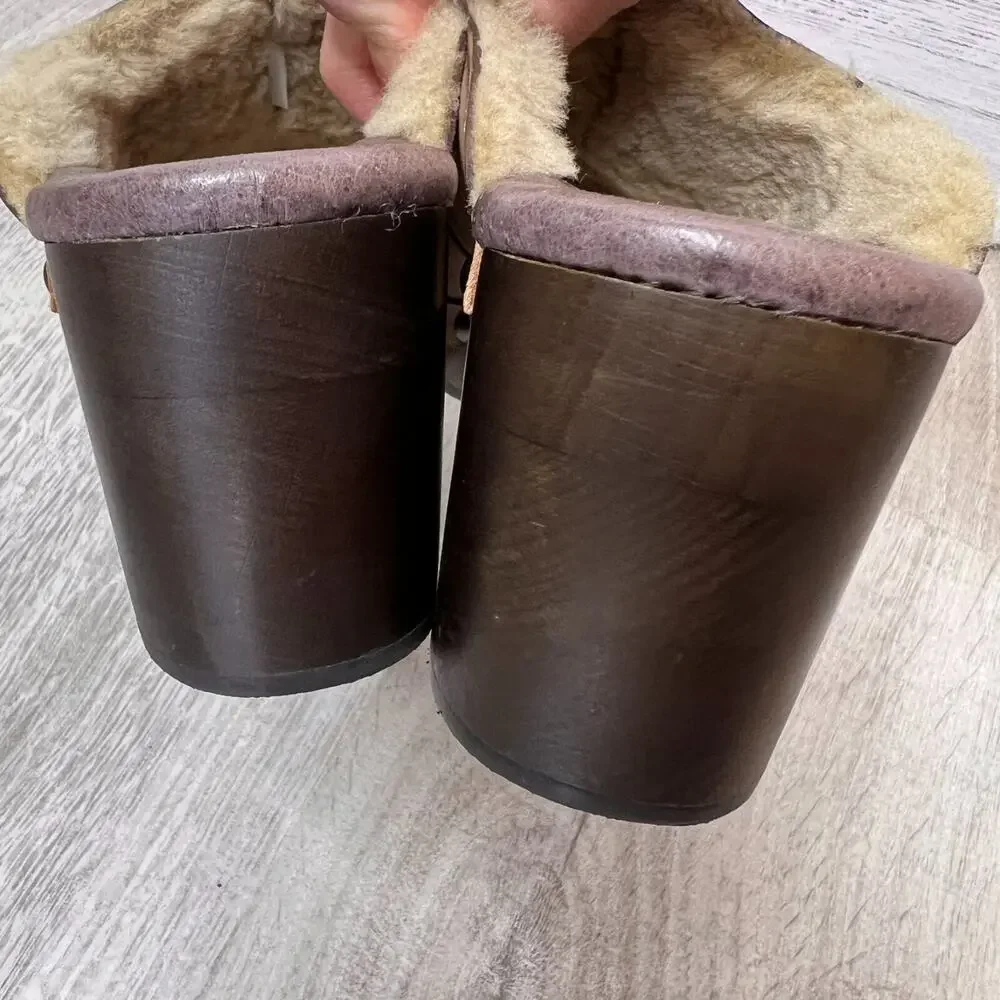 UGG Shoes Womens Size 5 1/2 - 6 Kassi High Heel Leather Clog Mule Sheepskin